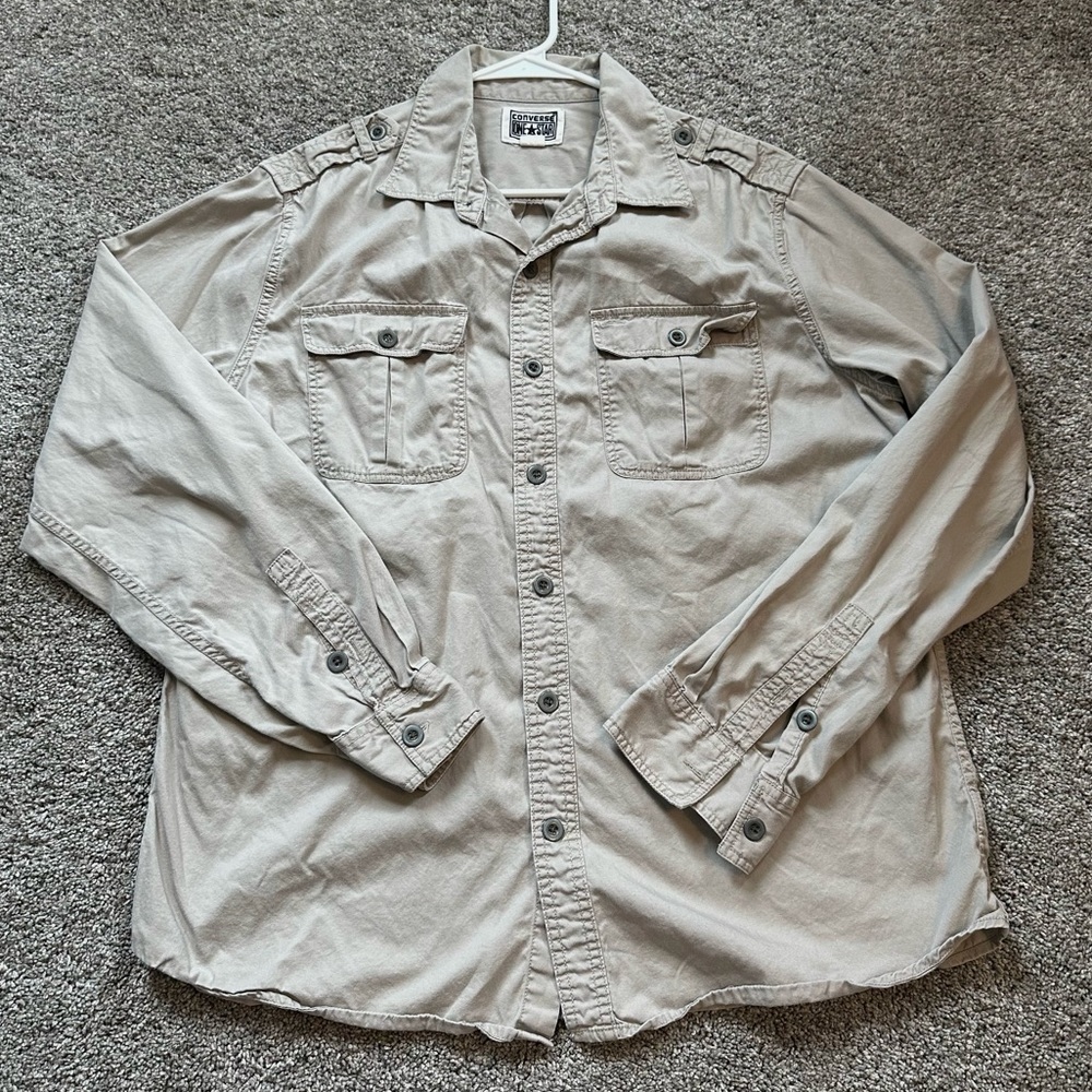 Converse One Star Mens Khaki Button Down Long Sleeve Shirt